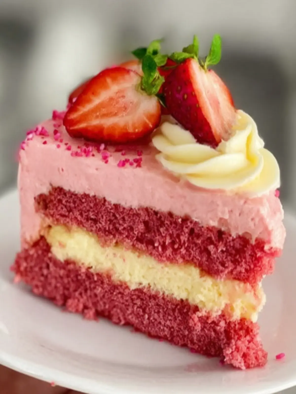 Strawberry Pink Velvet Cake Slice First Image
