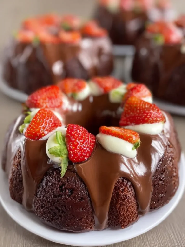 Chocolate Strawberry Bundt Cake Dessert First Image