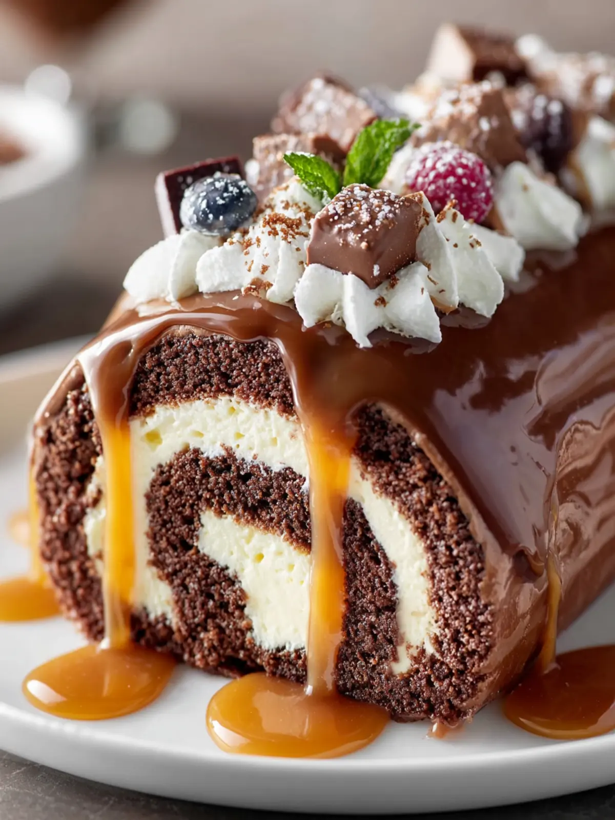 Decadent Chocolate Caramel Swiss Roll First Image