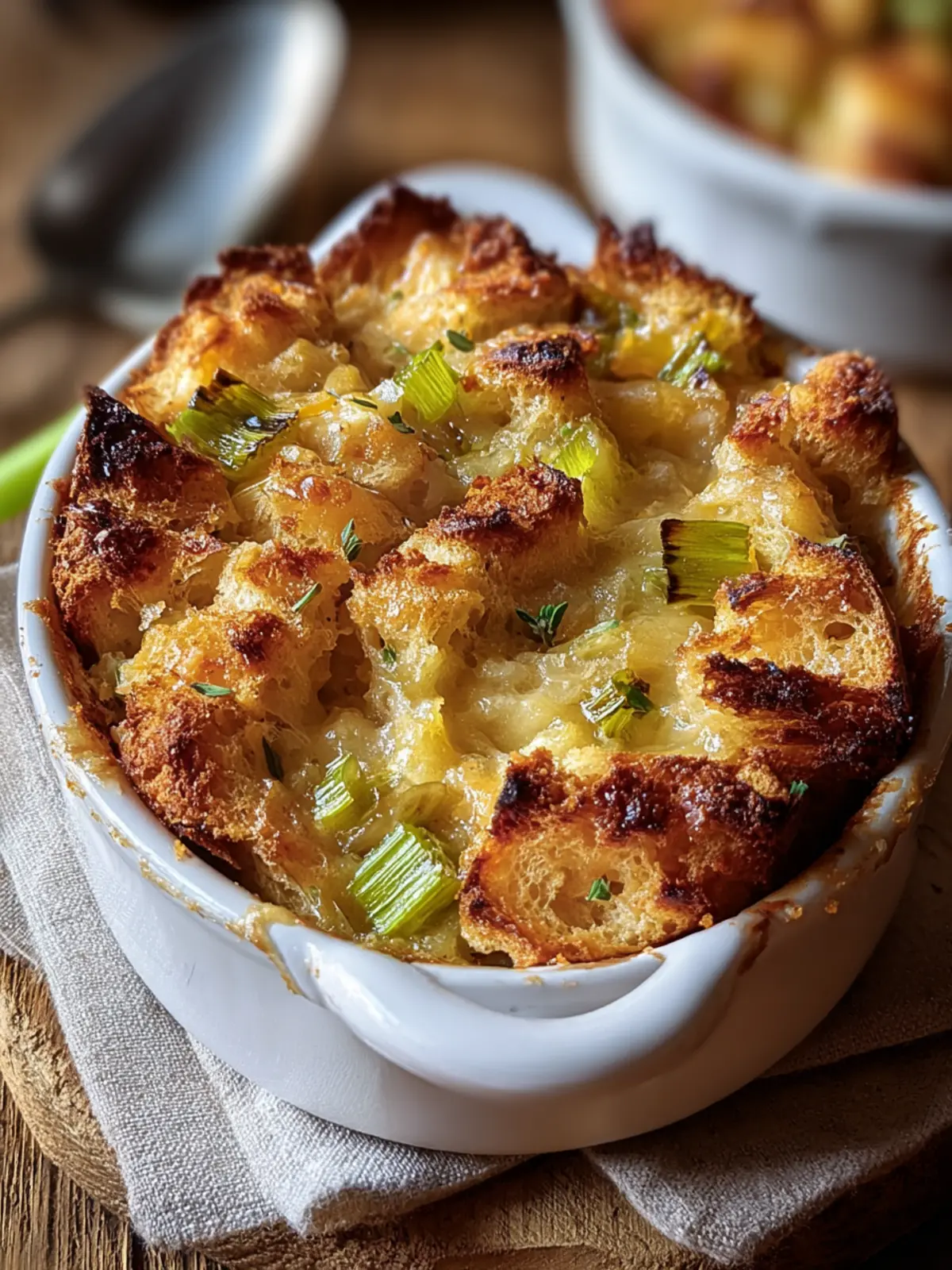 Irresistible Leek and Gruyere Bread Pudding Recipe First Image