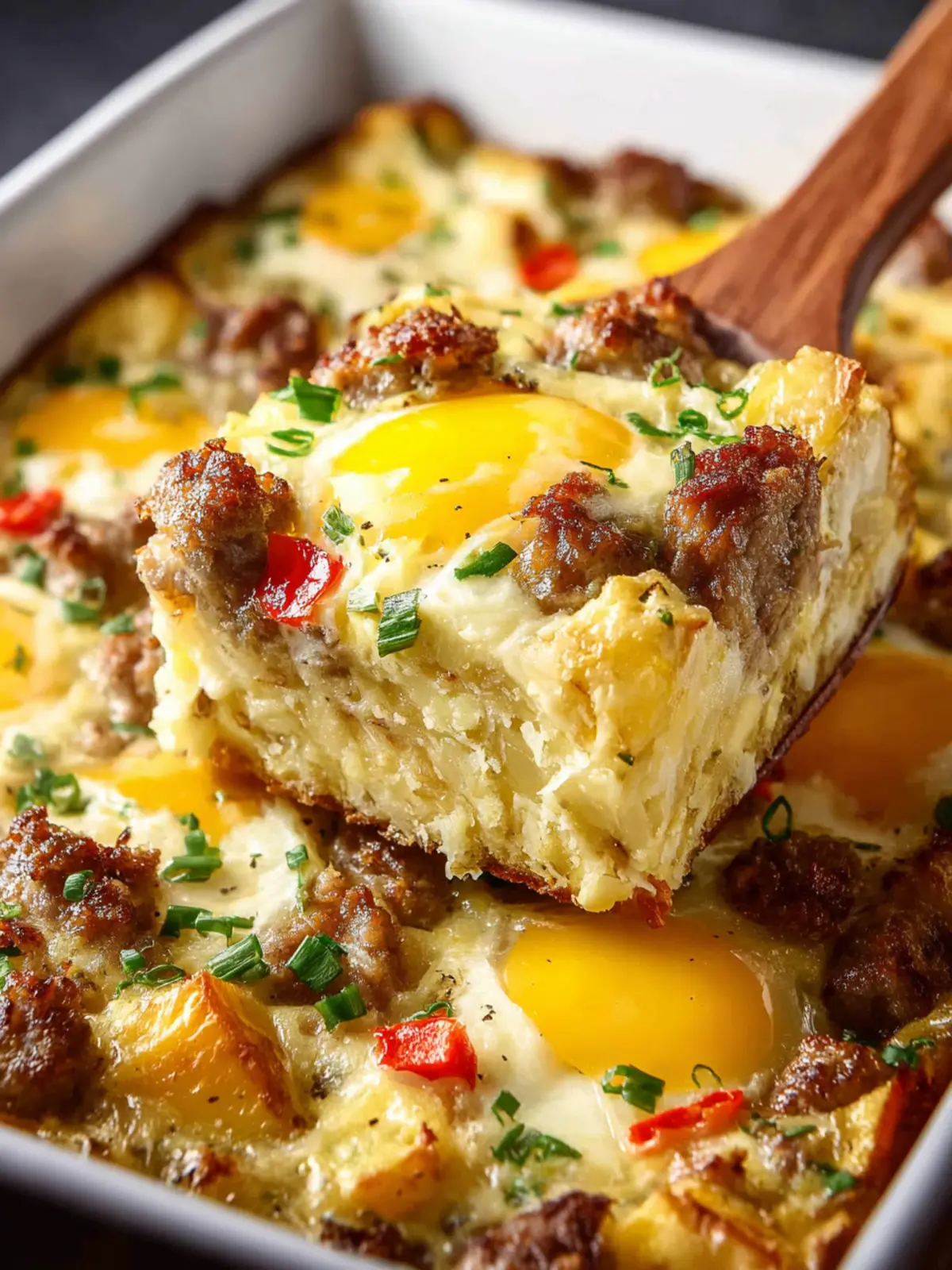 Breakfast Casserole with Eggs, Potatoes and Sausage First Image