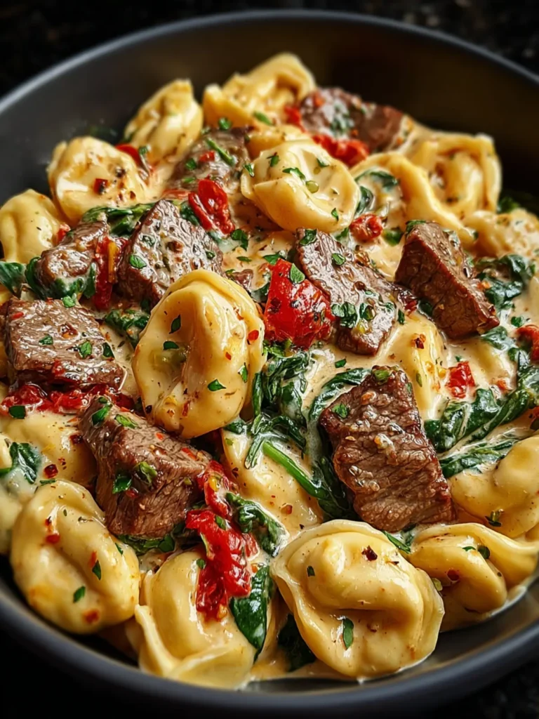 Creamy Tuscan Spinach & Steak Bites Tortellini Recipe First Image
