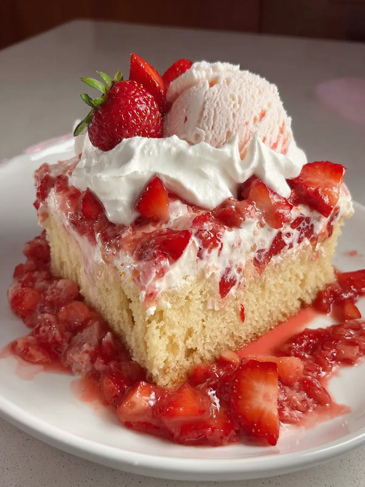 Easy Strawberry Tres Leches Poke Cake (With Strawberry Ice Cream!) First Image
